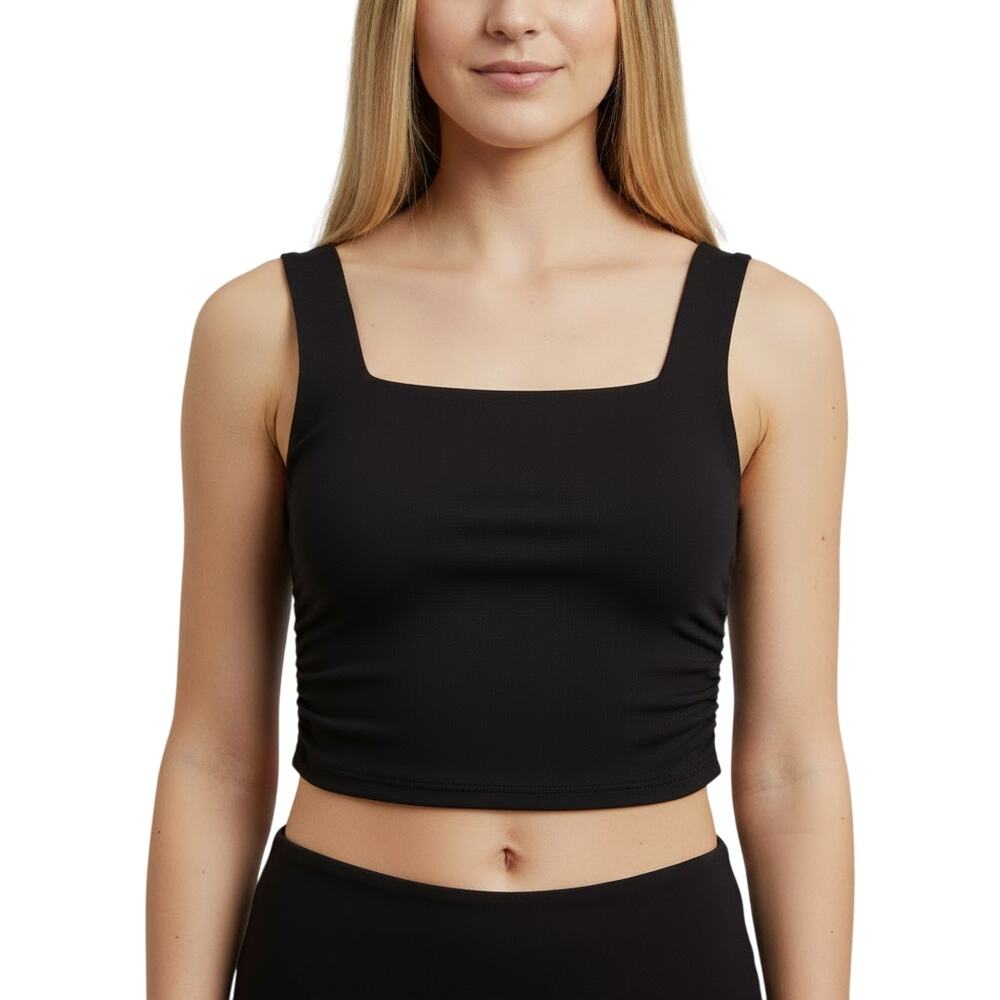 Bobi Los Angeles Square Neck Ruched Crop Top Black Stretchy NWT Size XL
